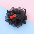 Sparkly black cat hair clip with red glitter bow and black tulle for Halloween parties - Black Cat 1