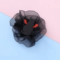 Halloween black mesh gauze flower hair clip with a red glitter winged cat silhouette - Black Cat 2