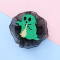 Green glitter ghost hair clip with gold broom and black mesh for Halloween parties - Green Ghost