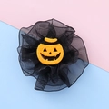 Halloween kids hair clip featuring black mesh lace with a bright orange felt pumpkin - Pumpkin 1