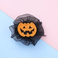 Sparkly orange glitter pumpkin hair clip with black tulle mesh for Halloween party outfits - Pumpkin 2