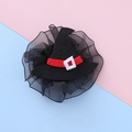 Halloween black felt wizard hat hair clip with red buckle and pleated mesh trim decor - Black Hat