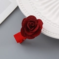 Sparkly red glitter rose hair clip with ribbing fabric cover for New Year and parties - Small Fabric Flower Hair Clip