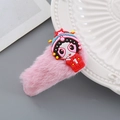 Pink plush hair clip featuring a cartoon Peking Opera character and soft pompom texture - Peking Opera BB Clip