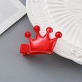 Festive red crown hair clip for children with faux leather texture and silver metal base - Red Crown Hair Clip