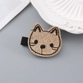 Sparkly gold sequin cat hair clip for girls with black embroidery and ribbon wrap - Gold Cat Hair Clip
