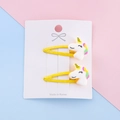 Set aus zwei gelben Glitzer-Einhorn-Haarspangen für Mädchen mit Regenbogenmähnen auf Karte - Gelbes Einhorn (1#)