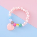 Pink faux pearl beaded bracelet featuring a colorful bead mix and a large heart pendant - Pink Heart