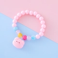 Cute pink beaded bracelet featuring a cartoon pig charm and colorful cracked texture beads - Pink Pig