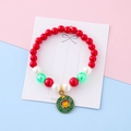 Kids Christmas bracelet with red faux pearls and cute green wreath enamel charm - Christmas Wreath Style