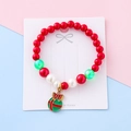 Red pearl Christmas bracelet for kids featuring a green gift box charm with bow - Red Bell Ball Style