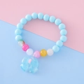 Cute beaded bracelet for kids with blue round beads and translucent blue bow pendant - Blue Butterfly