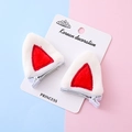 Fermagli per capelli a forma di orecchie di gatto in peluche bianco con ricamo rosso - Orecchio di Gatto Rosso