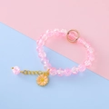 Pink beaded girl's bracelet with flower daisy pendant and golden lobster clasp - 4# (Daisy Pendant Style)