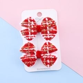 Pair of red and white handmade tweed bow hair clips with gold thread on card - Red White Gold Tweed Style