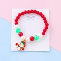 Kids Christmas beaded bracelet with red pearls and snowman charm on display card - Red Snowman Style B