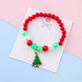Kids' Christmas beaded bracelet with colorful pearls and a green enamel tree charm - Red Christmas Tree Style