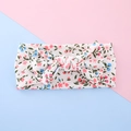 Floral baby headband with rib-knit texture and a knotted bow in off-white fabric - Pink Floral