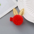 Red pompom hair clip with golden bunny ears for festive New Year and holiday hair styling - Rabbit Ear Pom Pom