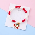 Kids Christmas beaded bracelet with red white faux pearls and cute snowman charm - White Snowman Style