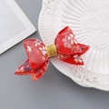 Chinese style red brocade hair clip with plum blossom embroidery and gold wire detail - Vintage Style Bow Hair Clip