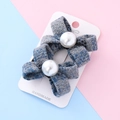 Elegante coppia di fermagli per capelli in tweed blu-grigio con perle bianche fatti a mano - Grigio ardesia