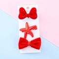 Ensemble de trois barrettes rouges pour enfants avec nœuds et étoile de mer - Nœud en Velours Rouge Avec Perle Et Étoile De Mer (1#)