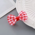 New Year red and white checkered bow hair clip with festive metal duckbill style - Plaid Bow Hair Clip