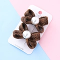 Fermagli per capelli in tweed marrone con perla, set da 2 pezzi su carta fatta a mano - Marrone