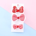 Lot de trois barrettes festives rouges avec motifs à carreaux et nœuds en tweed - Ensemble Nœud en Tweed Rouge Or Et Pied-De-Poule (2#)