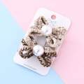 Set fermagli per capelli in tweed marrone con perle bianche su cartoncino display - Marrone chiaro