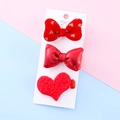 Lot de 3 barrettes rouges festives avec nœud en velours et cœur en peluche - Ensemble Nœud Métallique Et Cœur en Velours Rouge Or (3#)