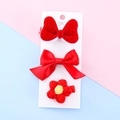 Lot de barrettes pour enfants avec nœud en velours rouge et fleur en tricot pour le Nouvel An - Ensemble Nœud en Satin Velours Rouge Et Fleur Tricotée (4#)