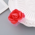 Red rose hair clip with pink polka dot mesh and soft foam petals for girls - PE Flower Hair Clip