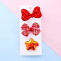 Red velvet bow and star hair clips set for kids with red and white tweed patterns - Gold Grid Velvet And Tweed Metallic Star Set (5#)
