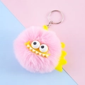 Pink faux rabbit fur monster keychain with funny face on blue and pink background - 7# Pink Yellow Funny Monster (tw24116)