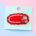 Red knit New Year hair clip with festive lion dance embroidery on mint card - Lion Head Style (1#)