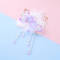 Set di due fermagli per capelli con fiori viola piume soffici e lunghe nappe di perle - Viola