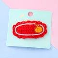 Red crochet hair clip with Prosperity apple patch on blue jewelry display card - Get Rich Fortune (2#)
