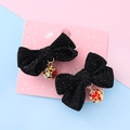 Lot de deux barrettes à nœuds noirs pailletés avec pendentifs cloches dorées - 1# Style Noir Pailleté