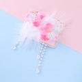 Fermagli per capelli rosa fatti a mano in stile antico con piume e nappe di perle - Rosa