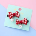 Paire de barrettes à motif pied-de-poule rouge et blanc avec perles pour cheveux - 2# Pied-de-poule (5849228770232)