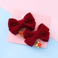 Lot de deux barrettes nœuds rouge foncé avec clochettes dorées et détails fleurs - 2# Style Rouge Vin Pailleté