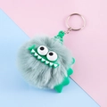 Green monster faux rabbit fur keychain with fluffy grey ball and silicone teeth decoration - 6# Light Gray Funny Monster (tw24116)
