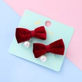 Paire de barrettes à nœuds en velours rouge avec perles sur carte de présentation - 3# Velours Rouge Foncé (5849228770233)