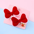 Paire de nœuds à cheveux en velours rouge avec fourrure blanche et clochette dorée - 3# Rouge Avec Bordure En Fourrure Blanche