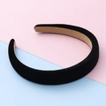 Classic black velvet padded headband for girls with non-slip beige inner lining - Black