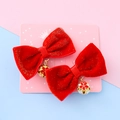 Barrettes à nœuds en velours rouge avec pendentifs à fleurs pour le Nouvel An - 4# Velours Rouge Avec Paillettes