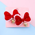 Kids red velvet bow hair clips with white faux fur trim and gold bell pendants - 5# Wine Red Velvet Furry Style