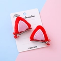 Lindas pinzas para el pelo con orejas de gato de felpa roja y rosa para niñas - Rojo